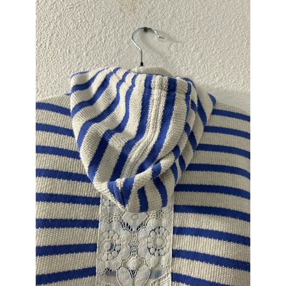 Matilda Jane Cardigan Womens Blue White Stripe Knit Open Front Sweater Lace Sz S - Picture 11 of 13